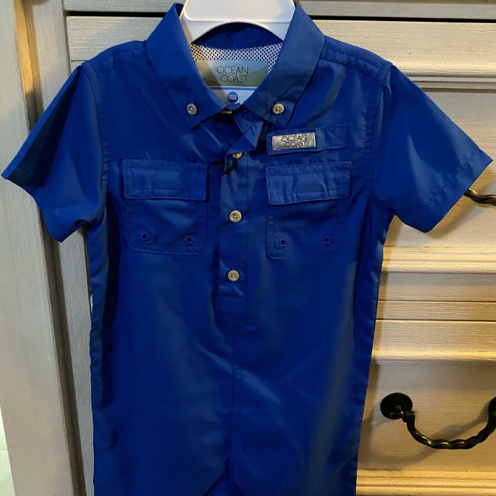 Boys blue fishing onesie